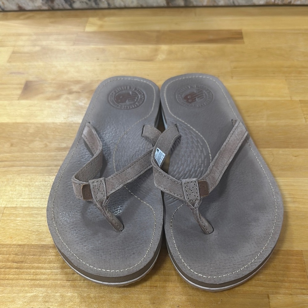 Brown New Balance Leather Flip Flops